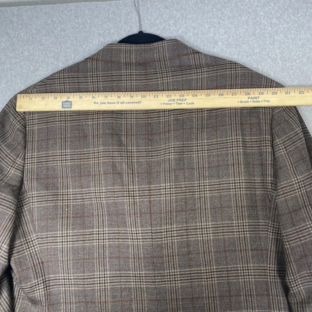 Joseph Abboud Blazer Mens 48 Regular Brown Plaid 100% Wool Heritage Sport Coat